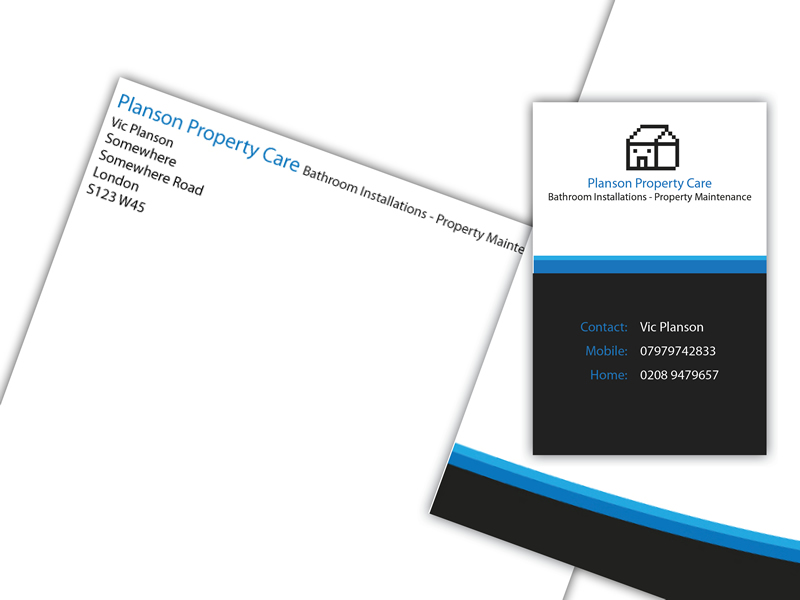 Business Card, Letter Design and Branding for Planson Property Care and Management. Planson Property Management.
