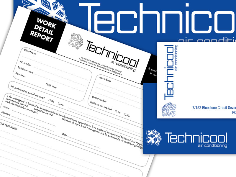 Technicool's design and branding for full range of business material including invoices. Technicool's design and branding.