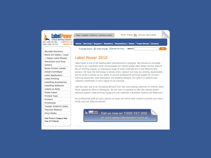 Website maintenance by Nik Kiss for his previous employer Label Power. Lable Power.